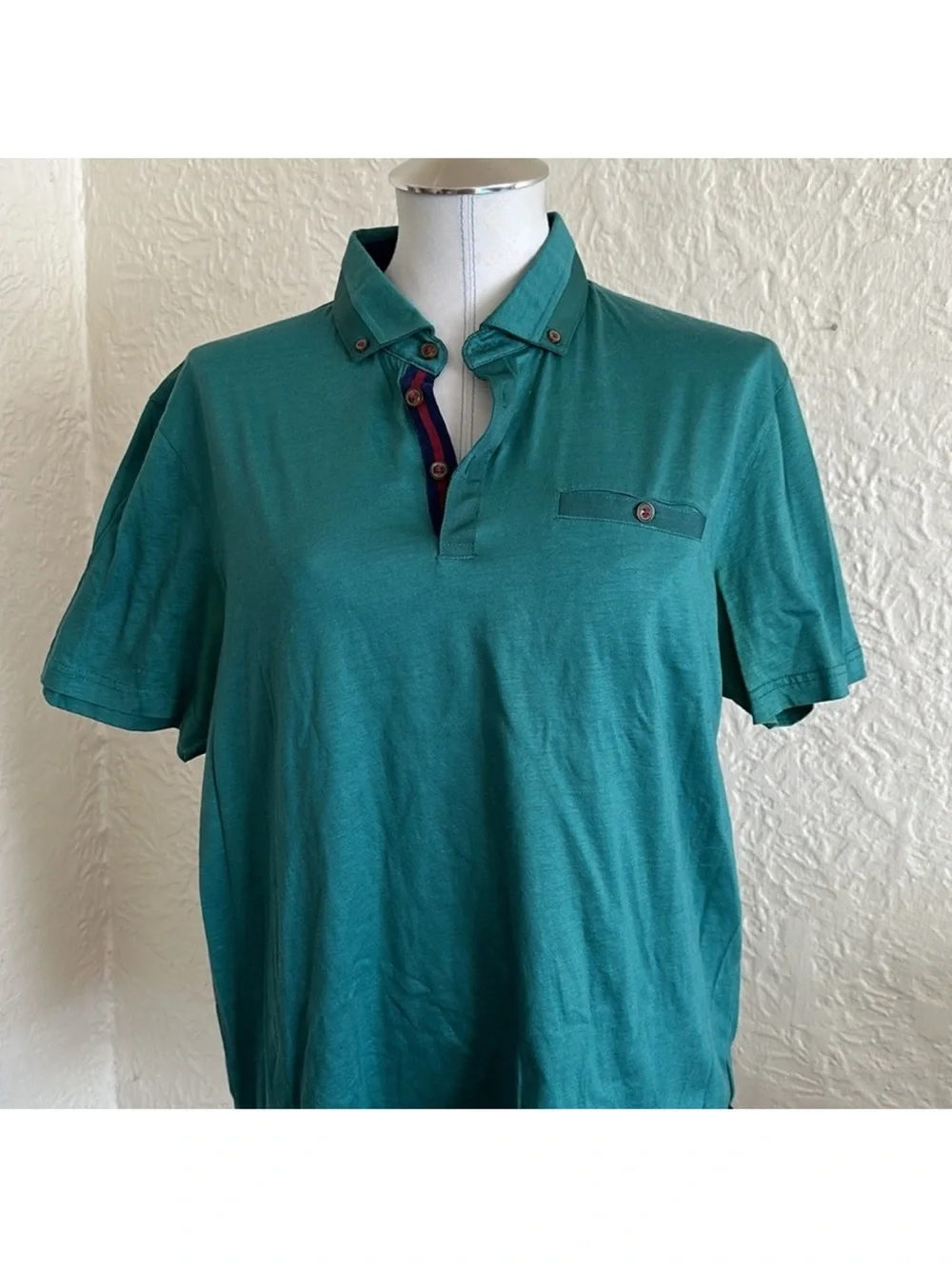Ted Baker Green Ribbon Trim Polo Shirt 5 FLAWED